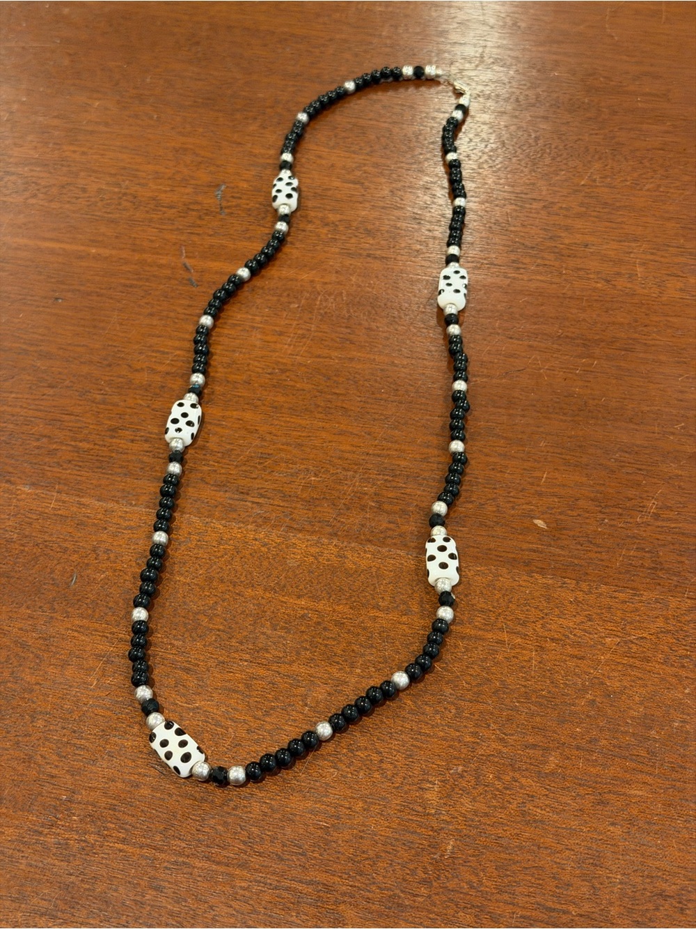 Vintage Black and White Glass Beaded Long Necklace